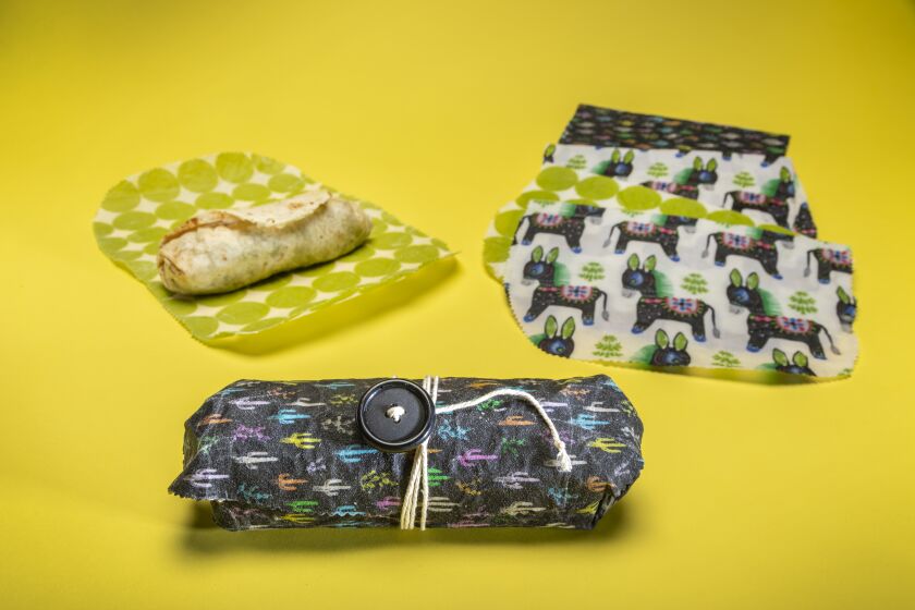 Beeswax wraps, a sustainable alternative to single-use plastic bags, are easy to make at home with scrap fabric and beeswax. Spend an hour making a few, then use them to wrap up your burrito and toss into your lunch bag. Sew a button onto one end and use excess kitchen twine to add an extra layer of security. Use fun fabrics and give them out as gifts.