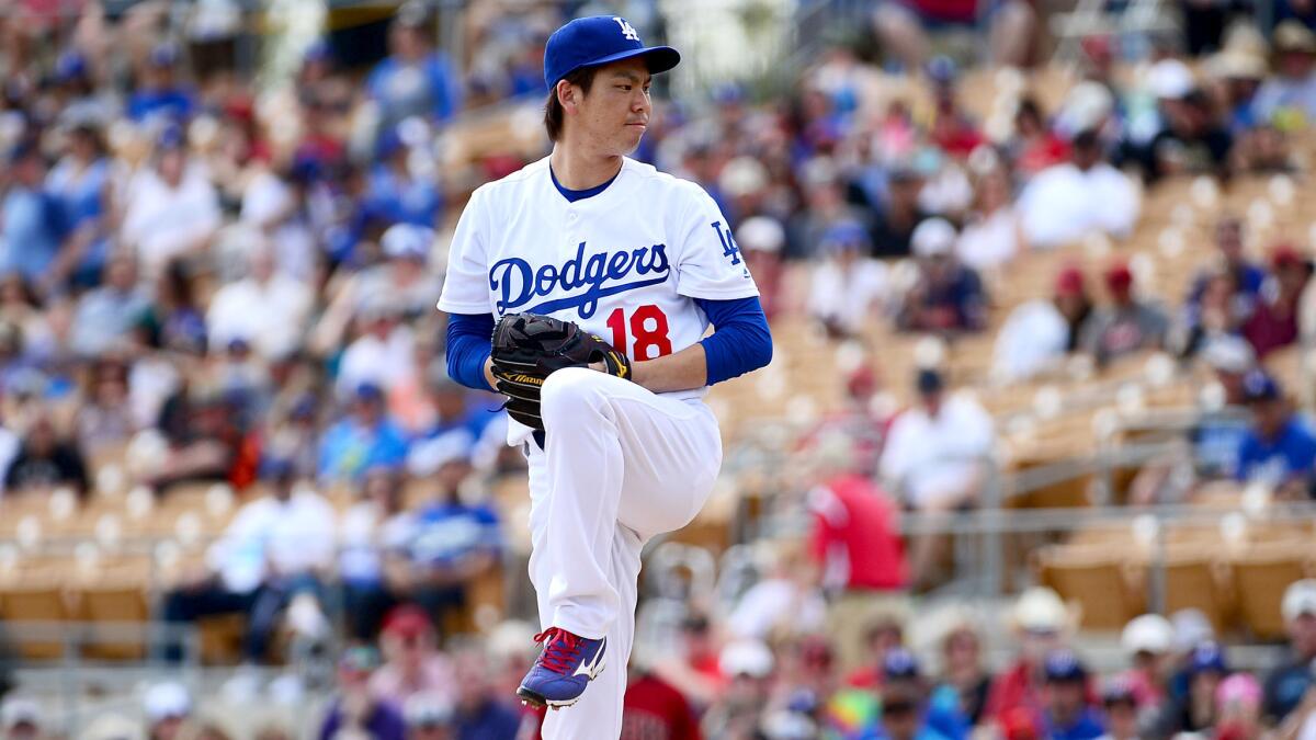 Dodgers stearter Kenta Maeda makes his spring debut on Saturday against the Diamondbacks.