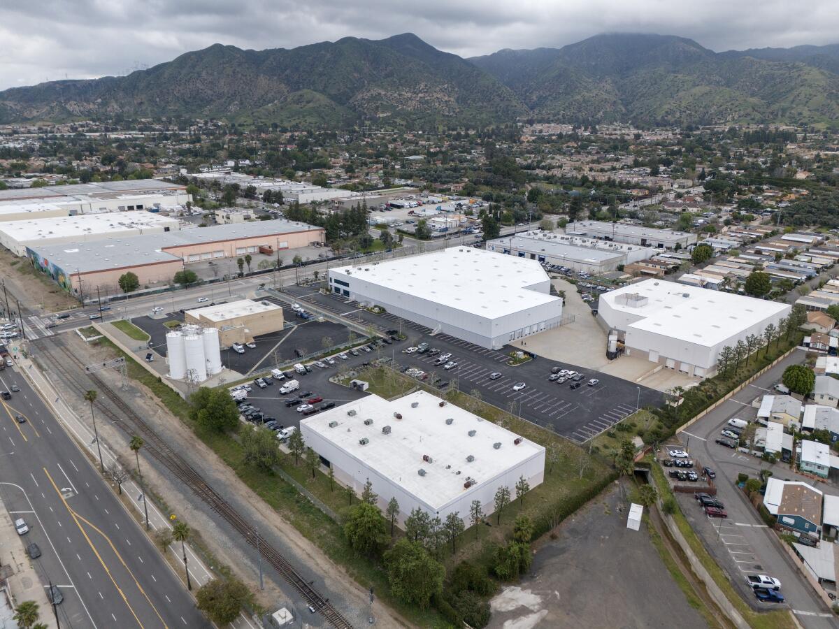 An aerial view of GardaWorld's facility on Roxford Street in Sylmar