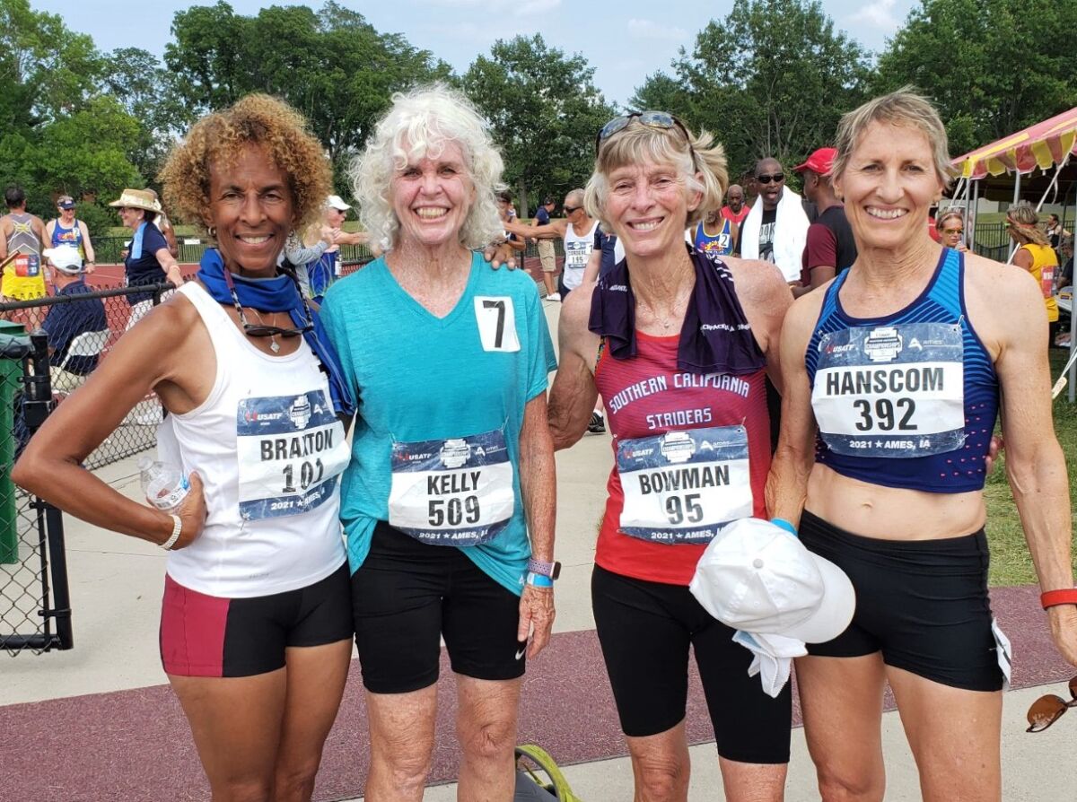 Two San Diegans, Pat Kelly, second from left, and Rita Hanscom, right, were on a relay team that set a USATF world record.