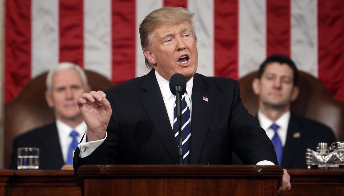 President Trump addresses a joint session of Congress on Capitol Hill in Washington on Feb. 28, 2017.