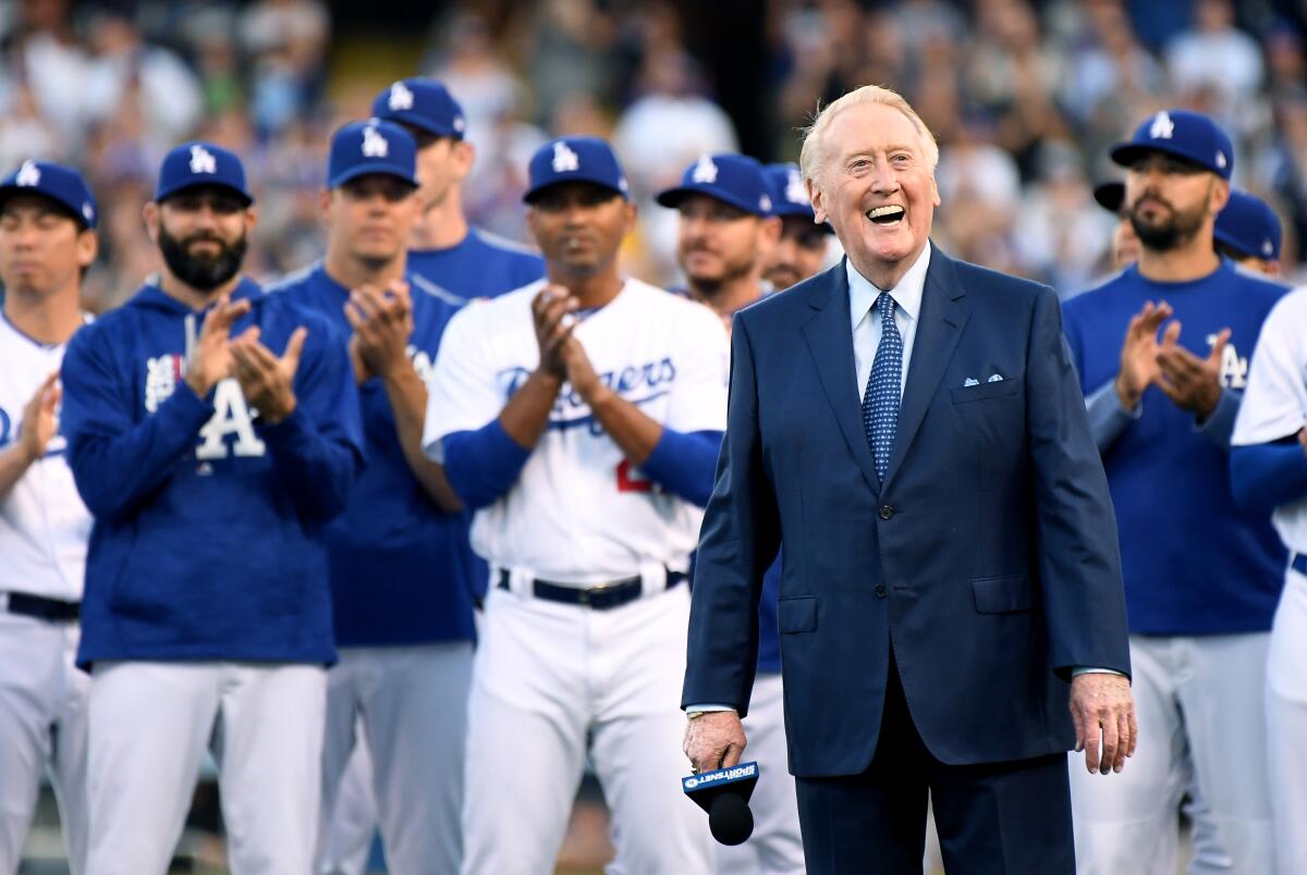 Sold at Auction: Vin Scully signed LA Dodgers jersey