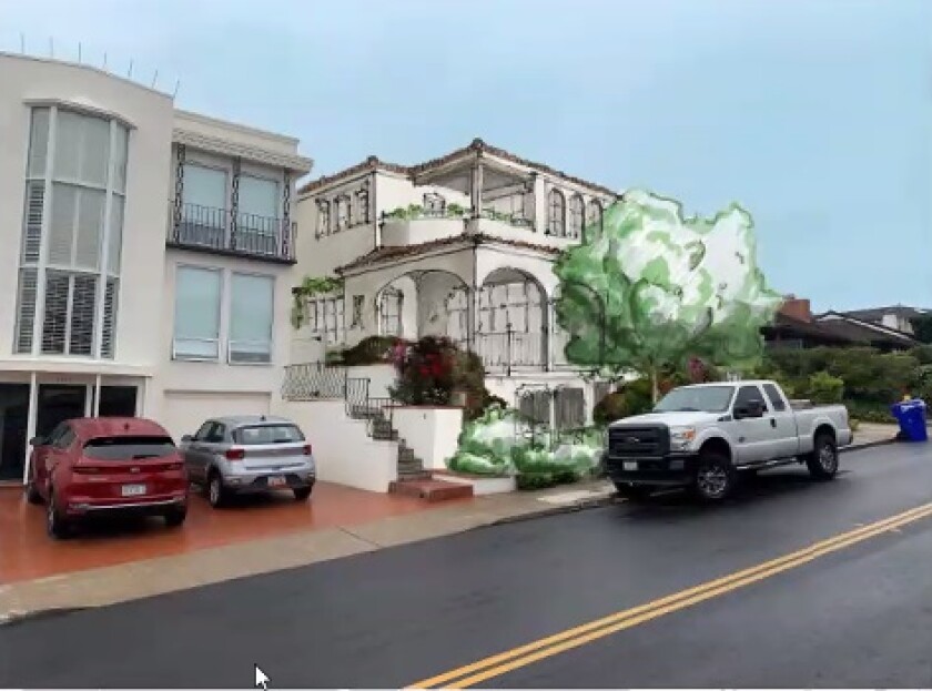 A rendering depicts a house planned for 1851 Spindrift Drive in La Jolla Shores.