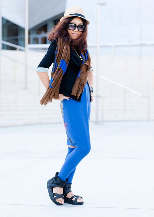 Alice Zhang, from China, in a Zara scarf and jacket and pants she made herself. She describes her style as "hip-hop."