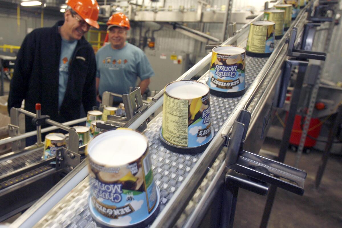 Ice cream moves along the production line