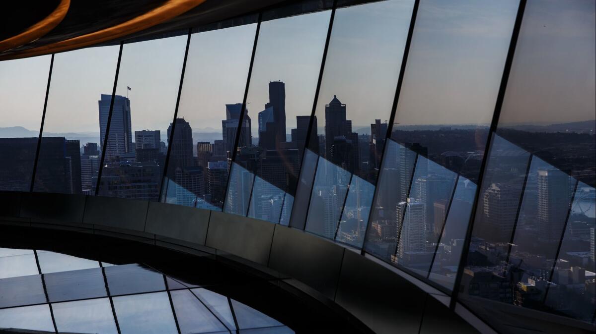 The newly renovated rotating glass floor in the Space Needle in Seattle.