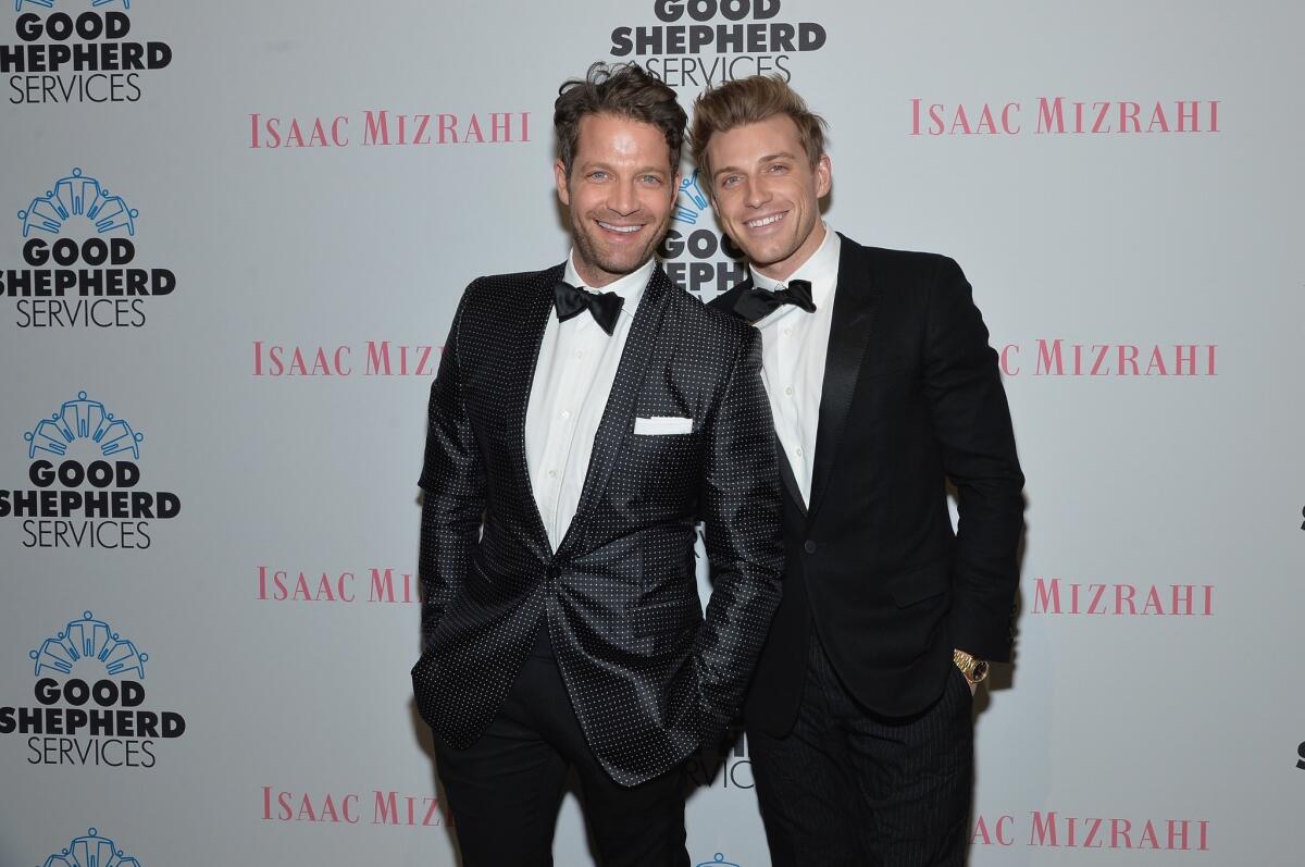 Nate Berkus weds Jeremiah Brent in New York. The couple is shown at the Good Shepherd Services Spring Party hosted by Isaac Mizrahi at Stage 37 in April in New York City.