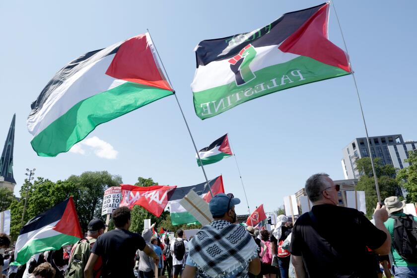 DNC CHICAGO, IL AUGUST 19, 2024 - Pro-Palestine protesters at Union Park on Monday, August 19, 2024 in Chicago, IL. (Myung J. Chun/Los Angeles Times)