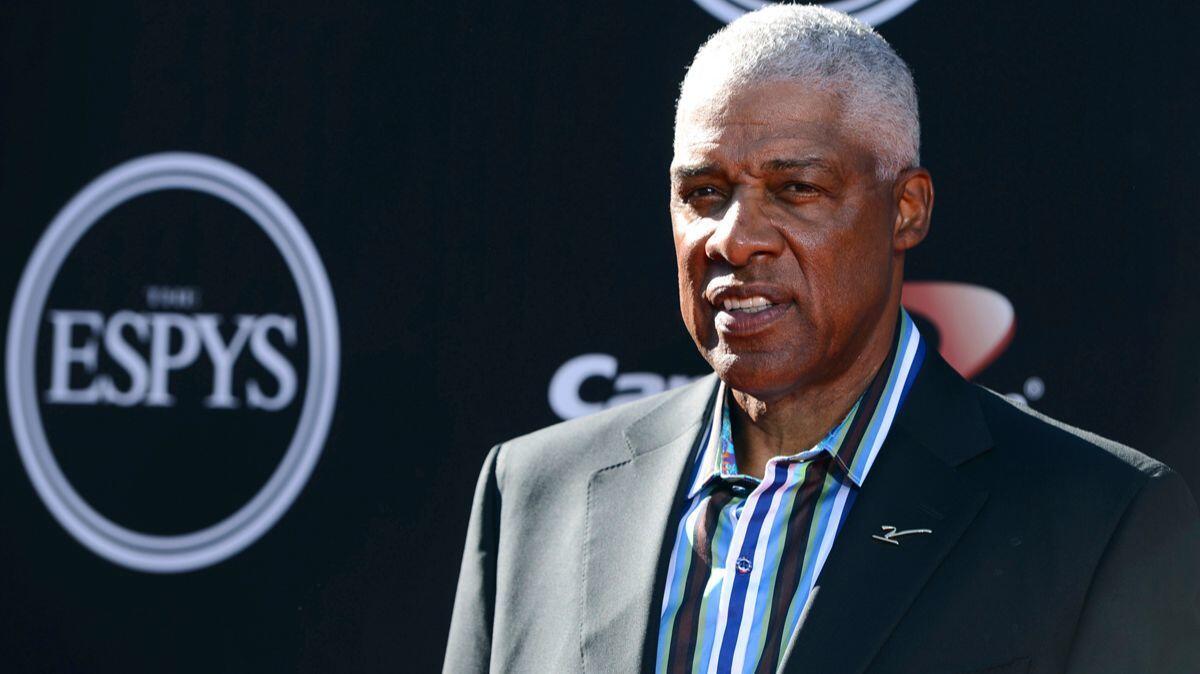NBA legend Julius Erving arrives at the ESPY Awardsin July 2014. Erving fell ill at the Philadelphia 76ers' game on Friday and was taken to a hospital.