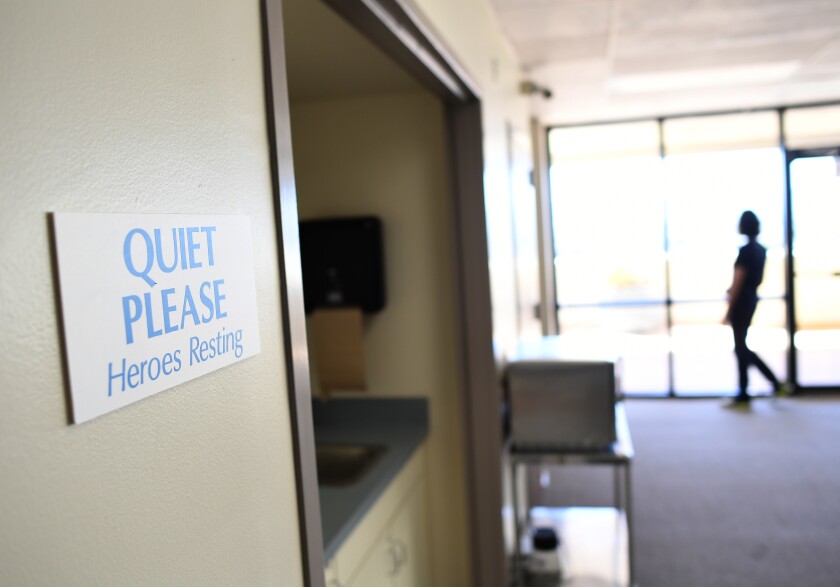 Resting area for doctors who treated COVID patients at Los Angeles Surge Hospital.