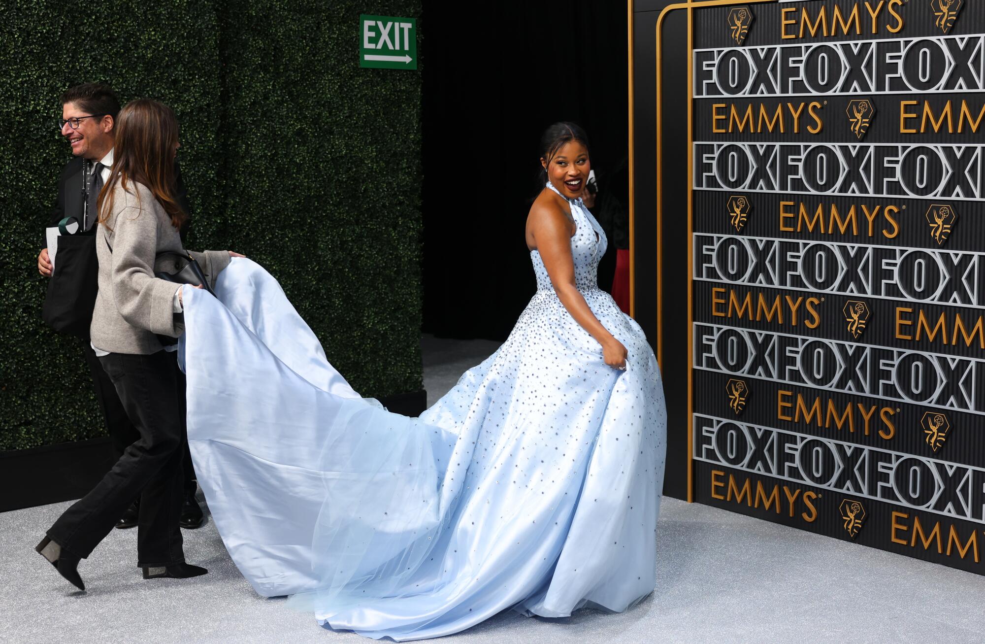 Dominique Fishback arriving at the 75th Primetime Emmy Awards.