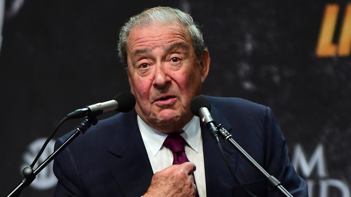 Bob Arum, Manny Pacquiao's promoter, speaks during a news conference on March 11 to publicize the title bout between Pacquiao and Floyd Mayweather Jr. in Las Vegas on May 2.