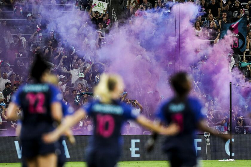 San Diego, CA - September 17: A sold out crowd cheers after the San Diego Wave scored the first goal during their game against Angel City at Snapdragon Stadium on Saturday, Sept. 17, 2022 in San Diego, CA. (Meg McLaughlin / The San Diego Union-Tribune)