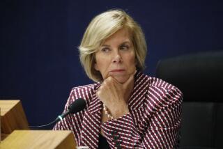 LOS ANGELES, CA - OCTOBER 01, 2019 Janice Hahn, Chair of the Los Angeles County Board of Supervisors listens intently during a Board meeting with Los Angeles County Sheriff Alex Villanueva to proposals regarding spending at the Sheriff’d Department in an effort to recover a $63 million budget deficit. (Al Seib / Los Angeles Times)