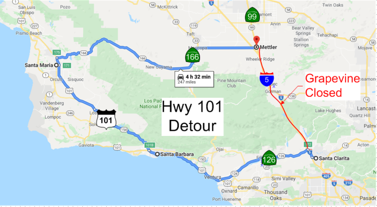 101 Freeway detour around the Grapevine