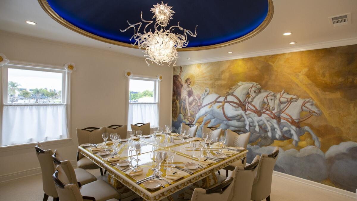 A mural decorates this private dining room in the renovated Anaheim White House restaurant.