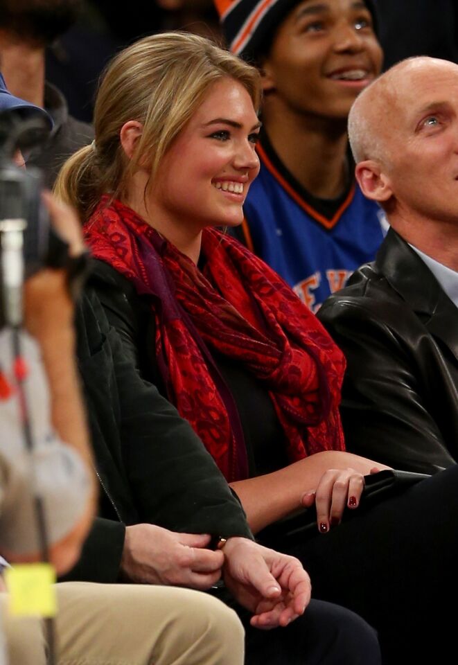 Kate Upton attends a basketball game between the New York Knicks and the Miami Heat at Madison Square Garden in New York City.