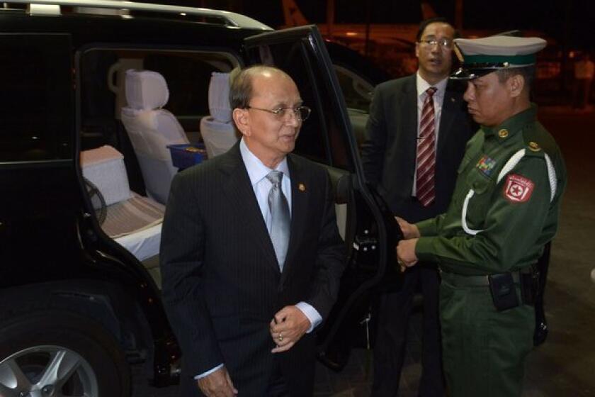 Myanmar President Thein Sein arrives at Yangon International Airport for his trip to the United States.