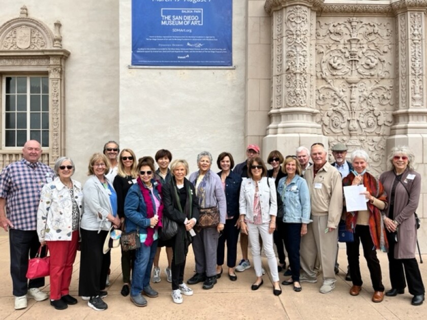 Members of the La Jolla Newcomers Club gather in front of the San Diego Museum of Art during a recent outing.