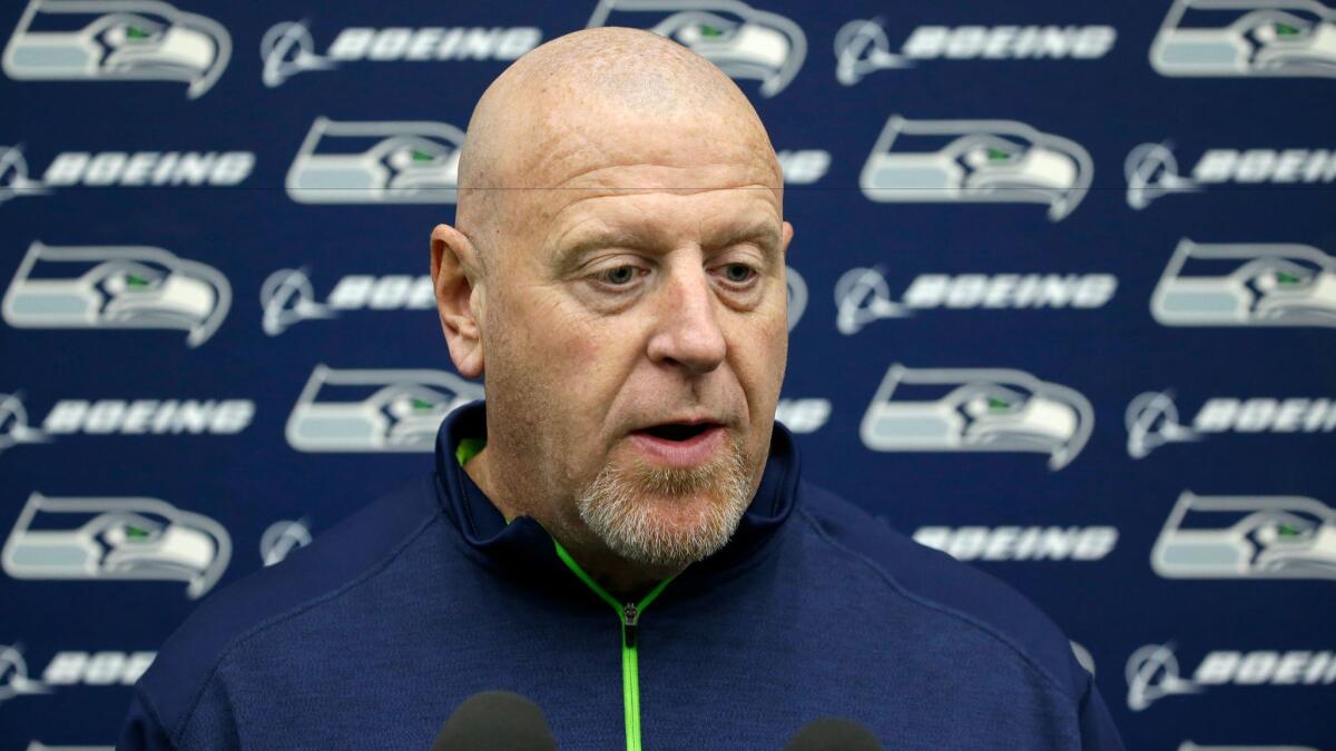 Tom Cable talks to reporters last week as the Seahawks prepared to play the Falcons in an NFC divisional playoff game.