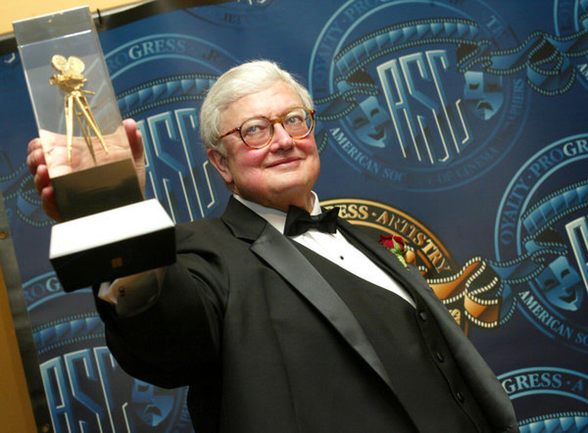 Roger Ebert receiving a special award of recognition at the American Society of Cinematographers in 2003 in Los Angeles.