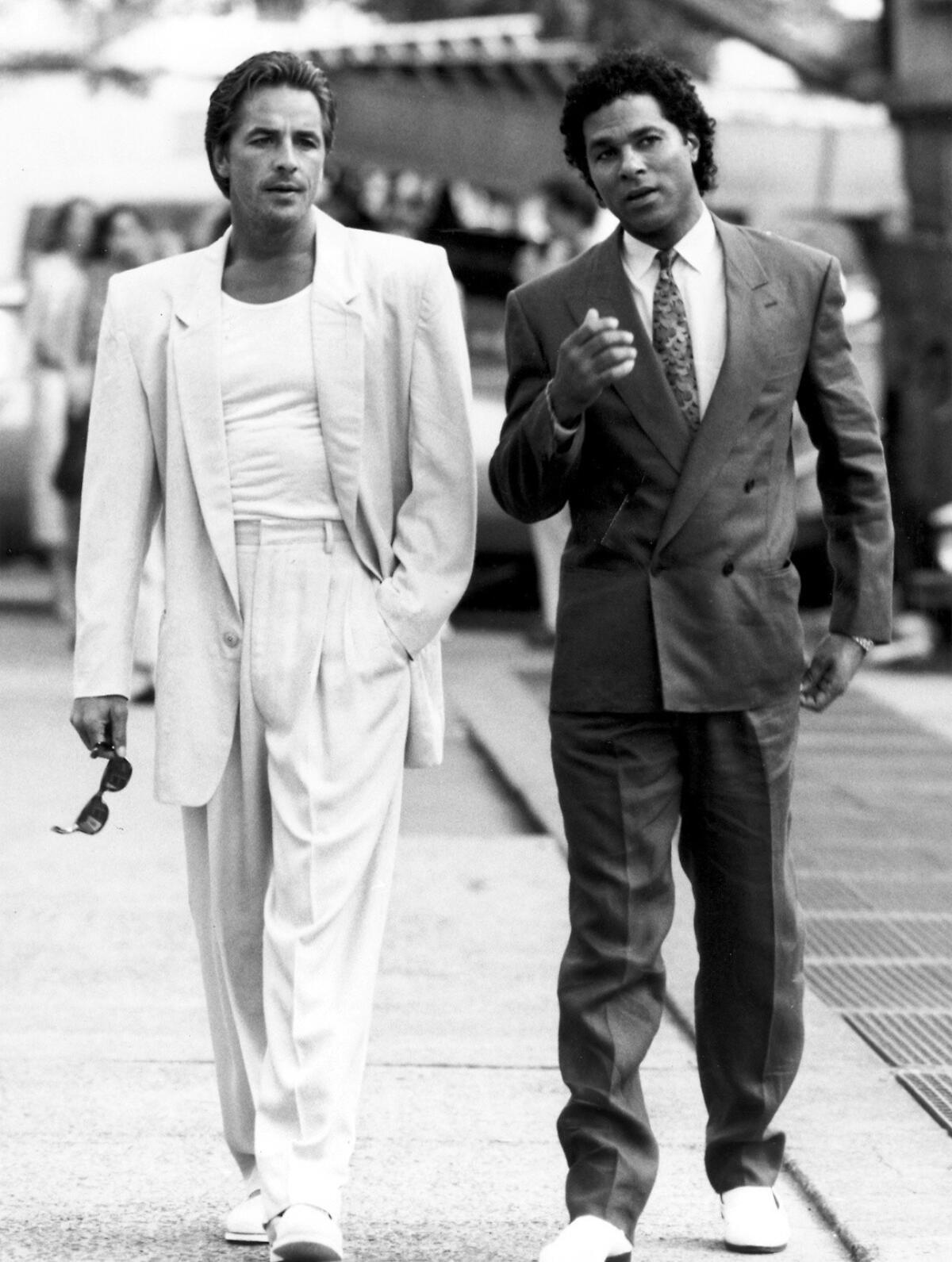 Don Johnson, left, and Philip Michael Thomas in "Miami Vice."