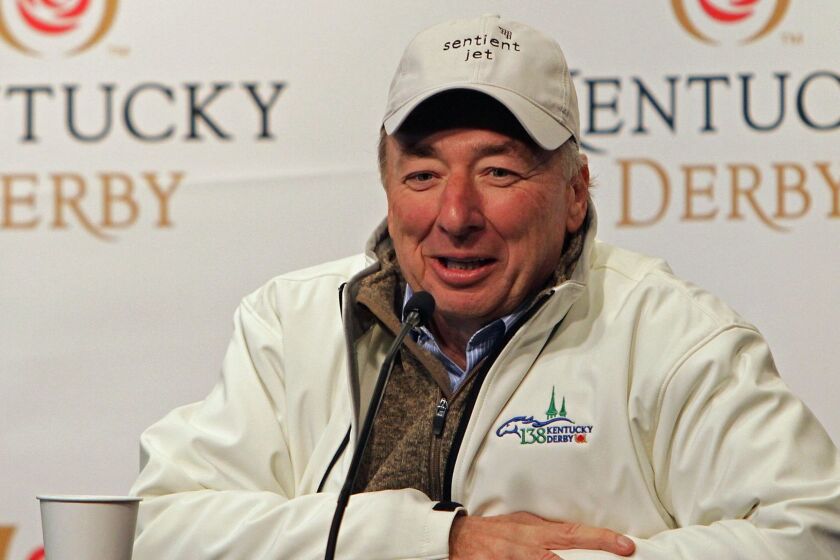 J. Paul Reddam, owner of Kentucky Derby favorite Nyquist, speaks during a news conference at Churchill Downs in Louisville, Ky., Thursday, May 5, 2016. The 142nd Kentucky Derby is Saturday, May 7. (AP Photo/Garry Jones)