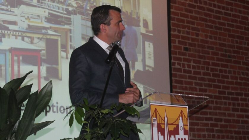 San Jose Mayor Sam Liccardo speaks at a 2018 manufacturing summit.