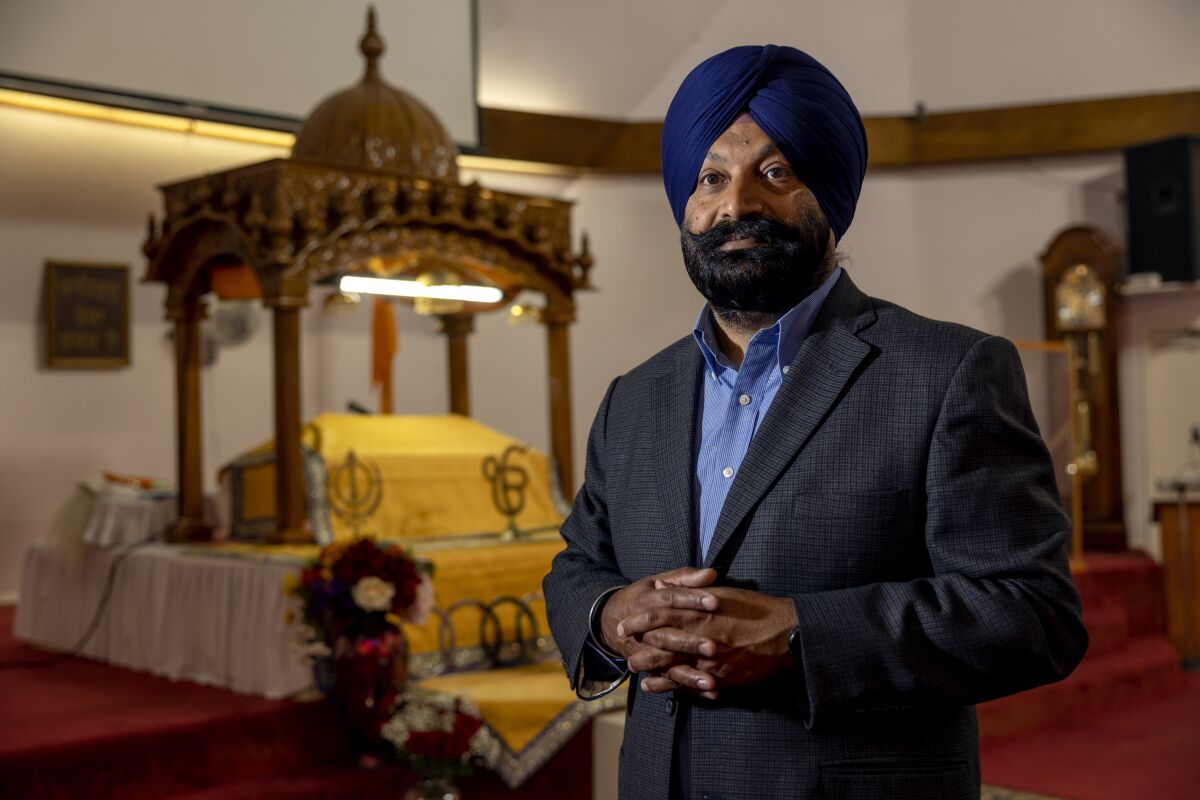 Manjit Singh Gill, who is on the board of directors at The Sikh Foundation, in Diwan Hall at The Sikh Foundation in Poway