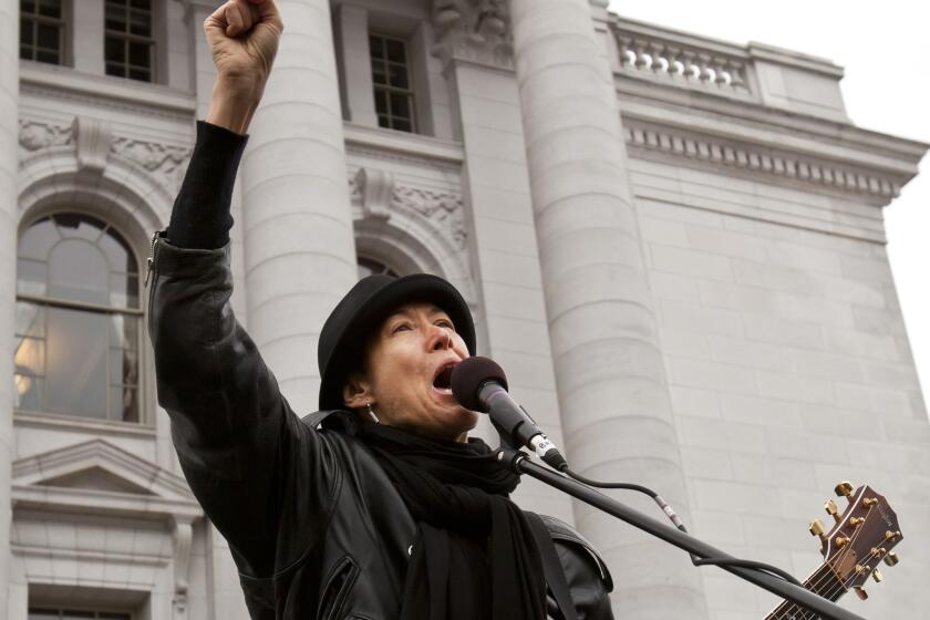 In the wake of controversial comments she made recently in San Francisco, Michelle Shocked, shown at a 2011 performance in Madison, Wisc., has tweeted that she is not against gay marriage.