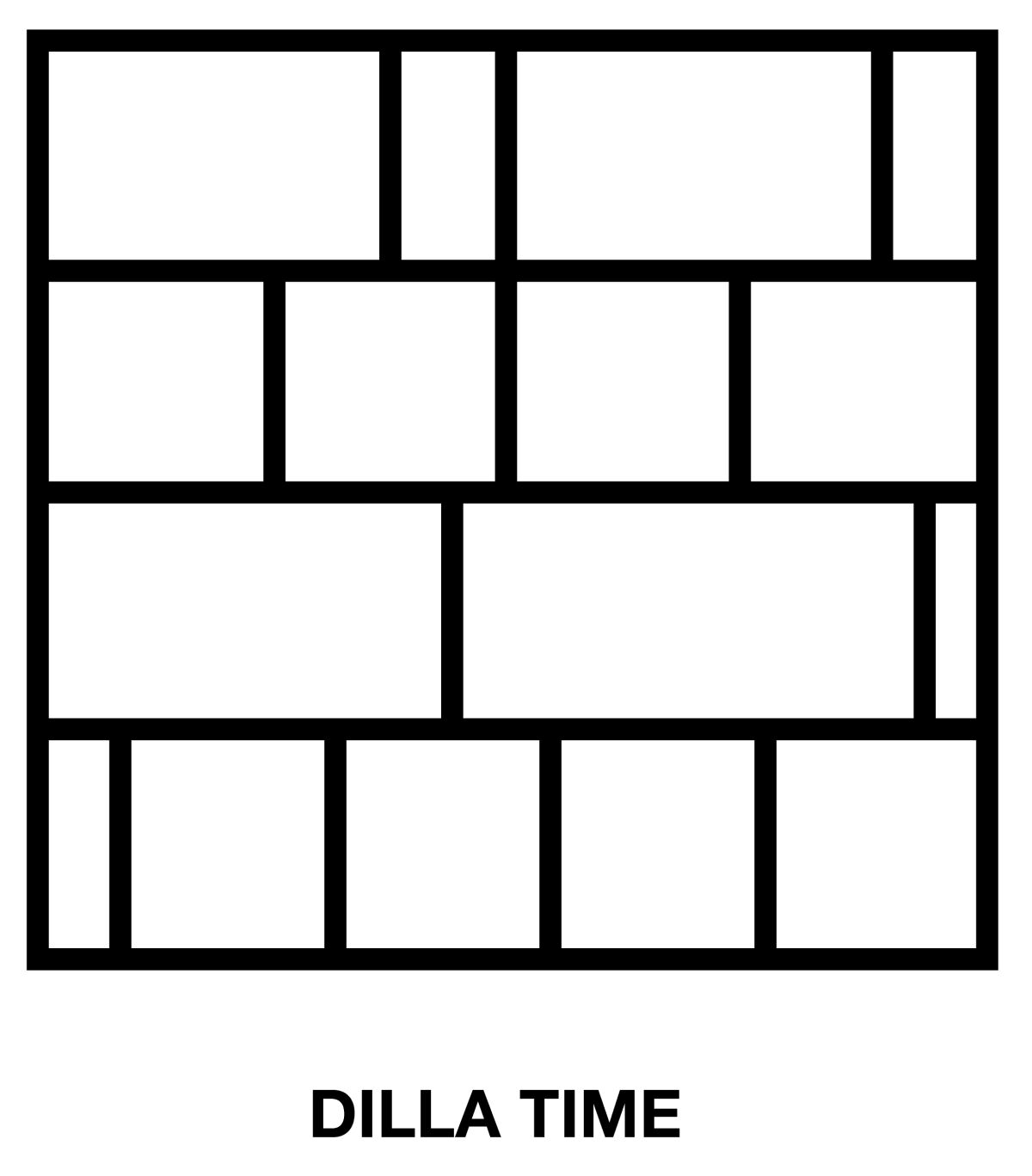 A chart indicating "Dilla tiime" rhythm.