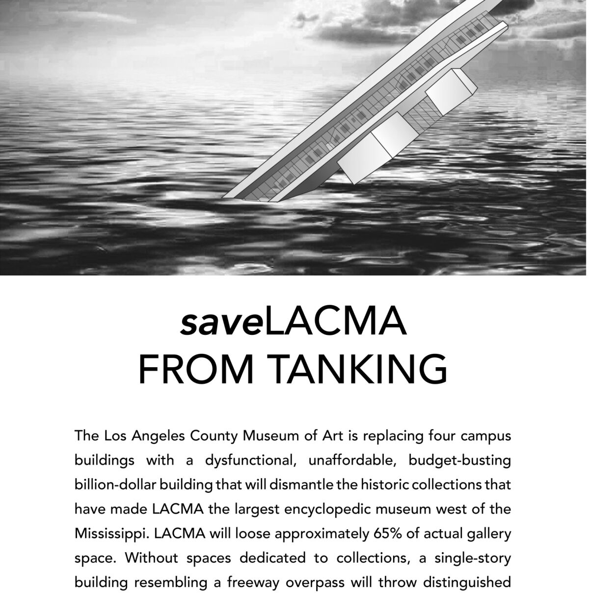 A detail of the ad placed by the Citizen's Brigade to Save LACMA in the Los Angeles Times in late January 2020.