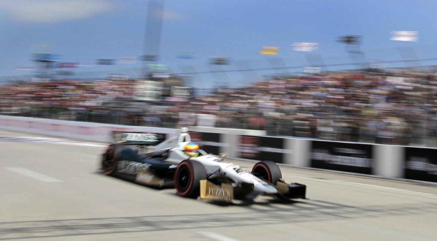 Mike Conway speeds down the main straight on his way to winning the Toyota Grand Prix of Long Beach on Sunday.