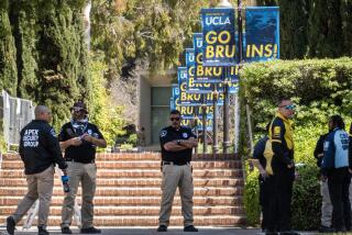 WESTWOOD, CA - MAY 07: There was a greater security presence at UCLA in Westwood, CA on Tuesday, May 7, 2024 following days of protests on the campus. (Myung J. Chun / Los Angeles Times)