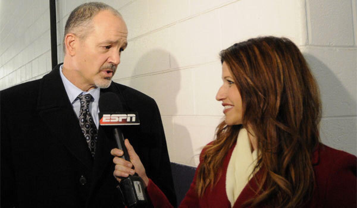 Rachel Nichols, shown interviewing Indianapolis Colts Coach Chuck Pagano earlier this year, is switching from ESPN to CNN and Turner Sports.