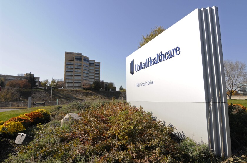 FILE - This Oct. 16, 2012, file photo, shows a portion of the UnitedHealth Group Inc.'s campus in Minnetonka, Minn. UnitedHealth Group posted strong fourth-quarter earnings led by double-digit growth in its Optum division. The largest U.S. health insurer posted fourth quarter net income Wednesday, Jan. 19, 2022, of $4.07 billion, or $4.26. (AP Photo/Jim Mone, File)
