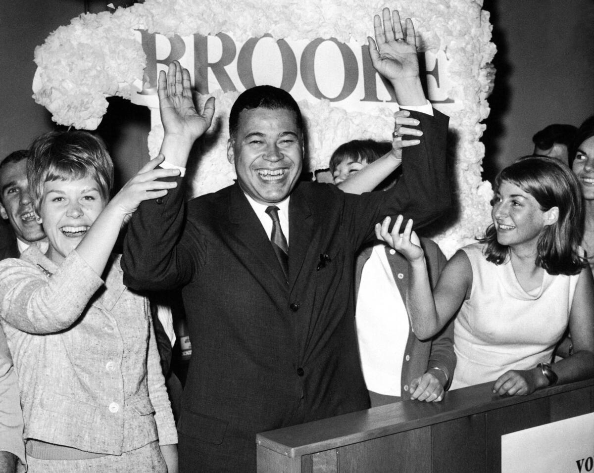 Edward Brooke celebrates winning the Republican nomination for U.S. Senate in Massachusetts in September 1966.