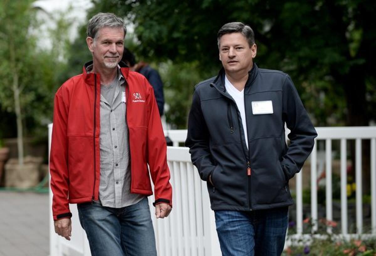 Reed Hastings, left, CEO of Netflix, and Ted Sarandos, the company's chief content officer and vice president of content, at a media conference in Idaho in July.