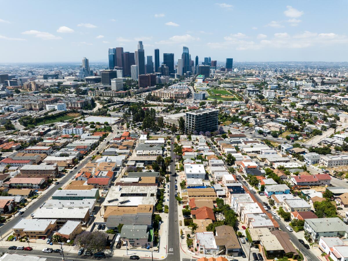 The Los Angeles skyline photographed in June.