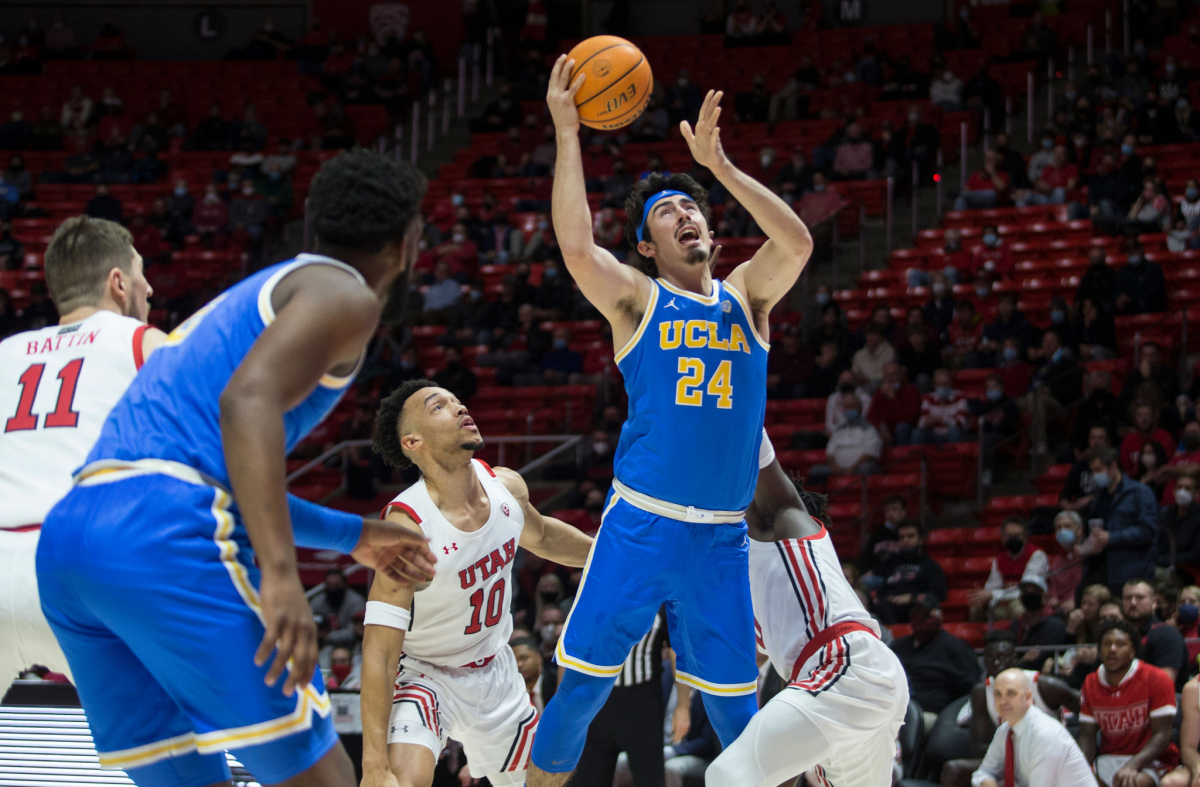 UCLA's Jaime Jaquez Jr. grabs a rebound during a win over Utah on Thursday.