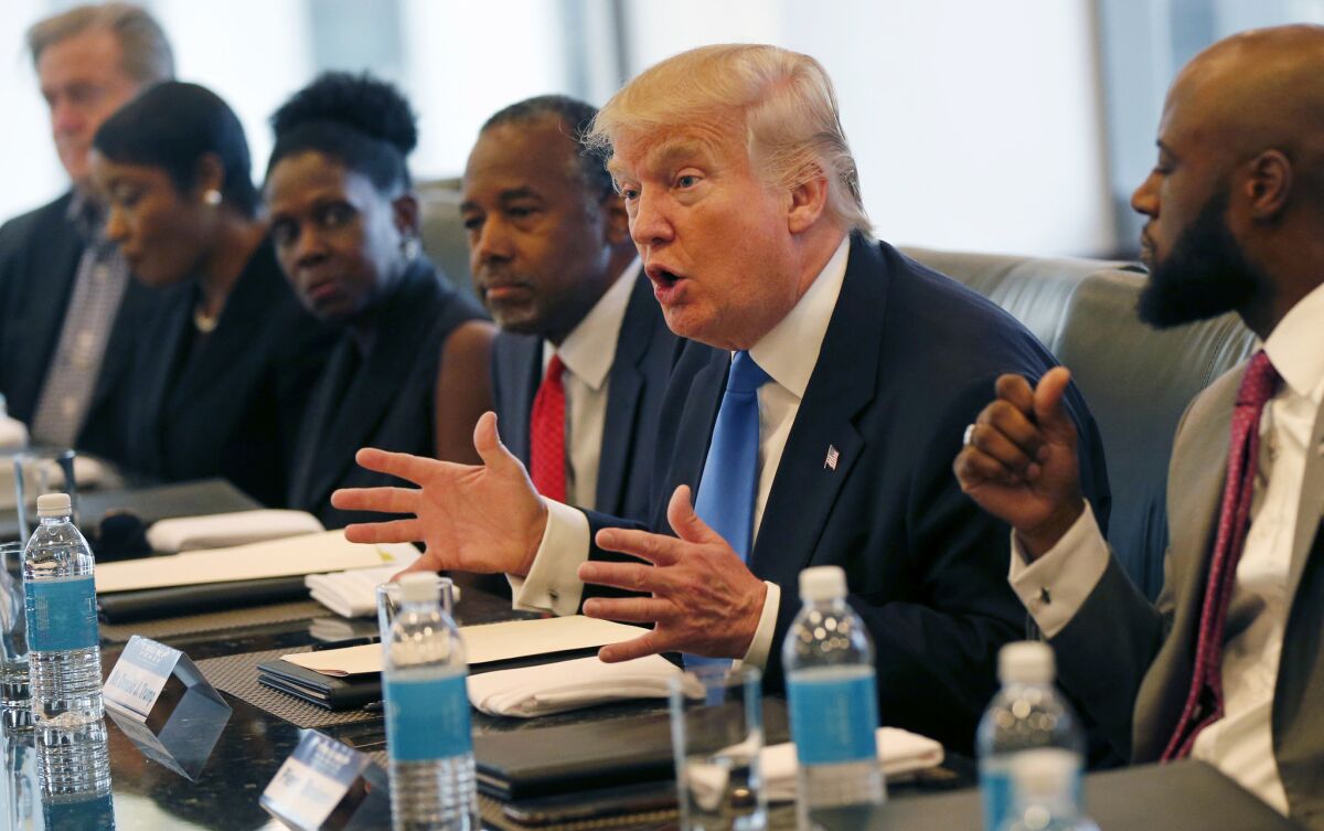 Donald Trump holds a roundtable meeting with the Republican Leadership Initiative in his offices at Trump Tower in New York.