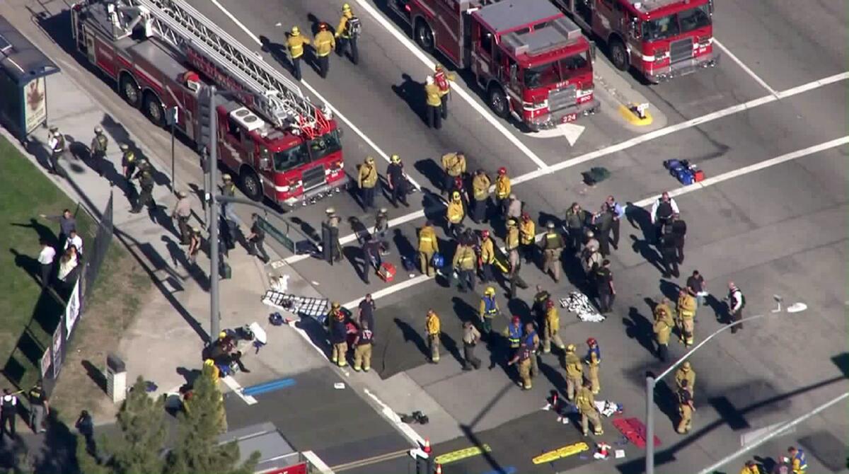 First responders are seen in an overhead image of the scene near the San Bernardino shooting.