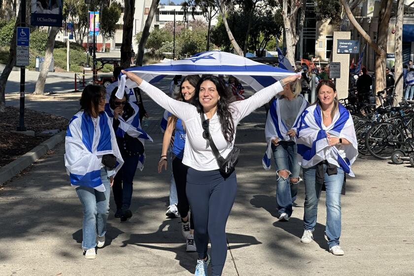 A peaceful counter-protest was held Sunday outside a pro-Palestinian encampment at UC San Diego.