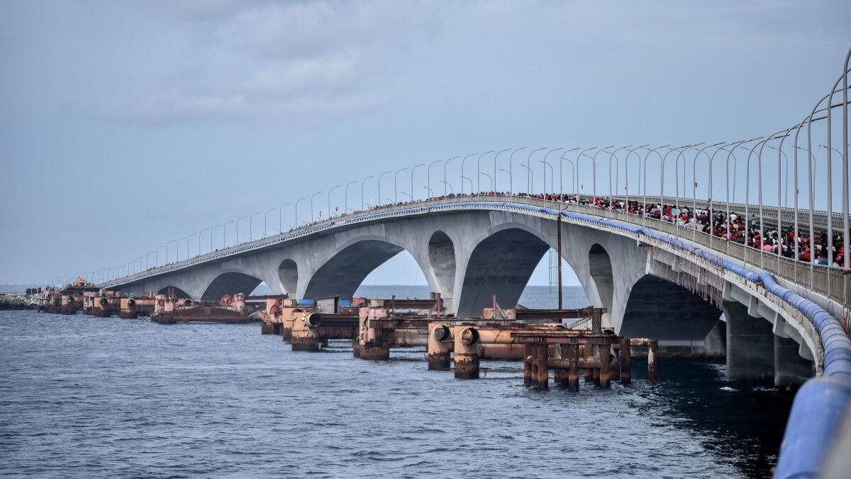 China helped finance the Sinamale Bridge in the Indian Ocean nation of the Maldives.