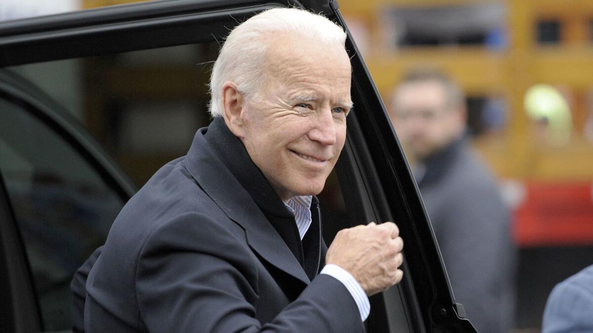 Former Vice President Joe Biden visits Dorchester, Mass., on April 18.