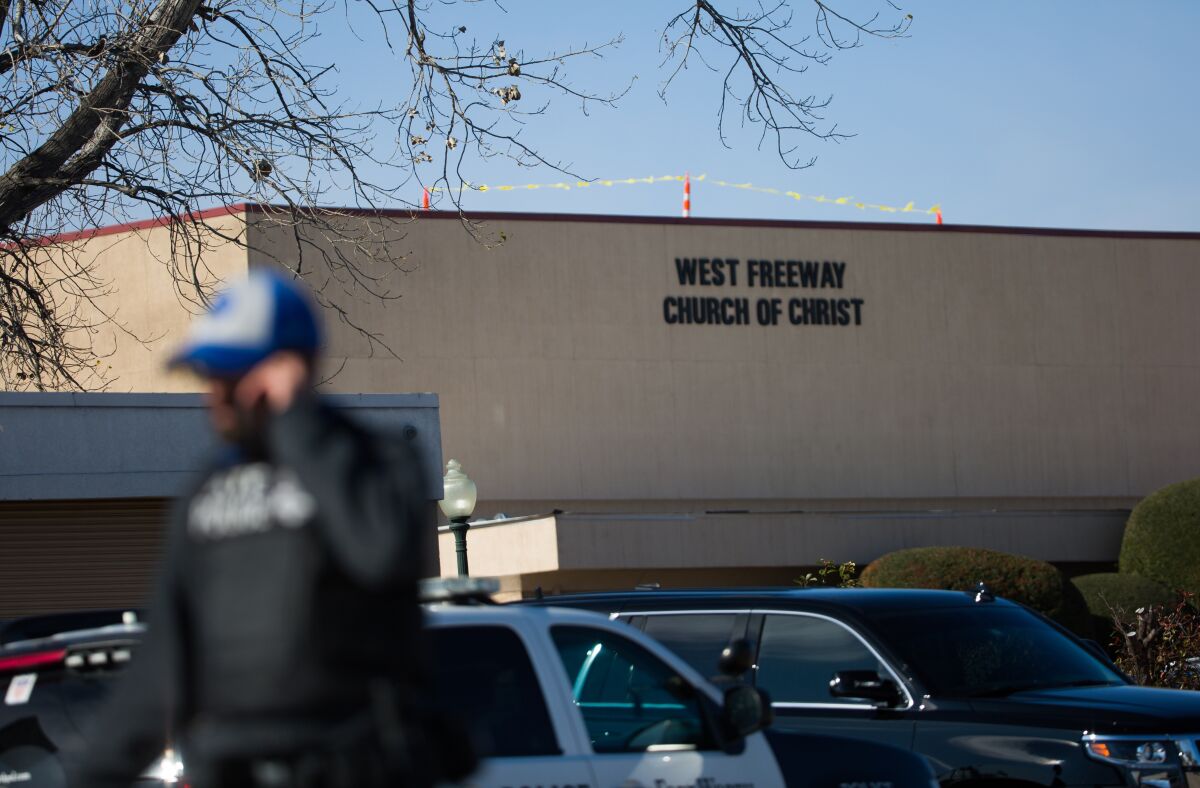 The scene after a shooting at West Freeway Church of Christ in White Settlement, Texas