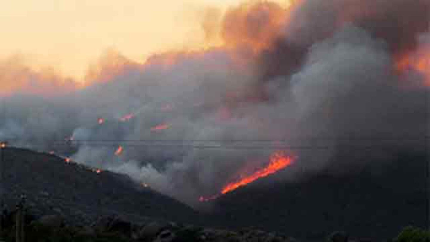 This still image from video provided courtesy of KPHO-TV / CBS-5-AZ.COM shows fires raging in the hills near Yarnell, Ariz.
