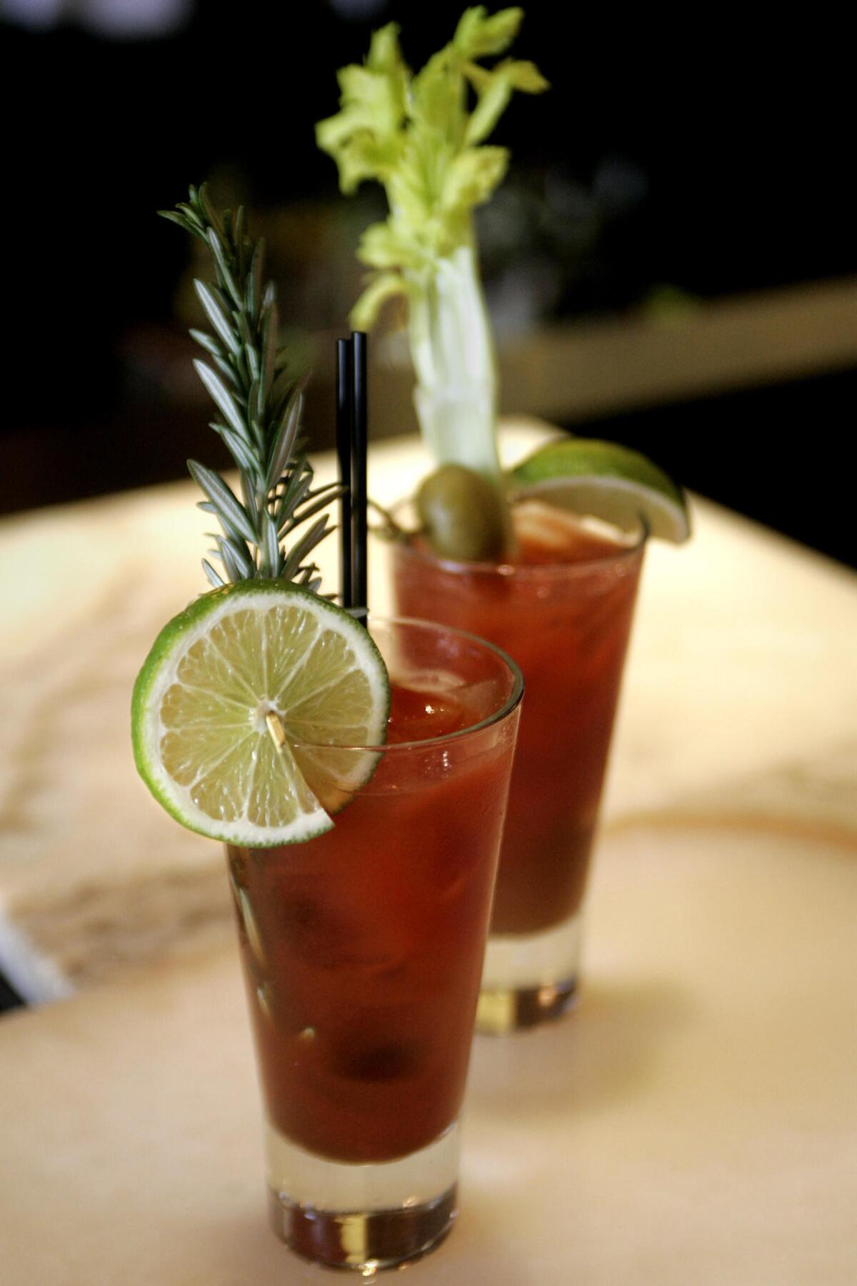 The Highland Mary garnished with rosemary and lime and Red Snapper Bloody Mary.