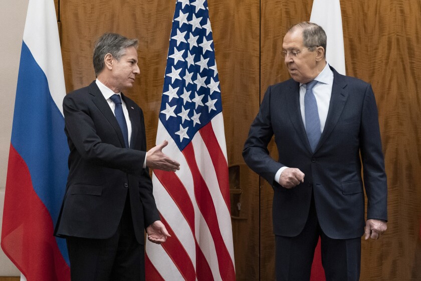 US Secretary of State Antony Blinken, left, and Russian Foreign Minister Sergey Lavrov
