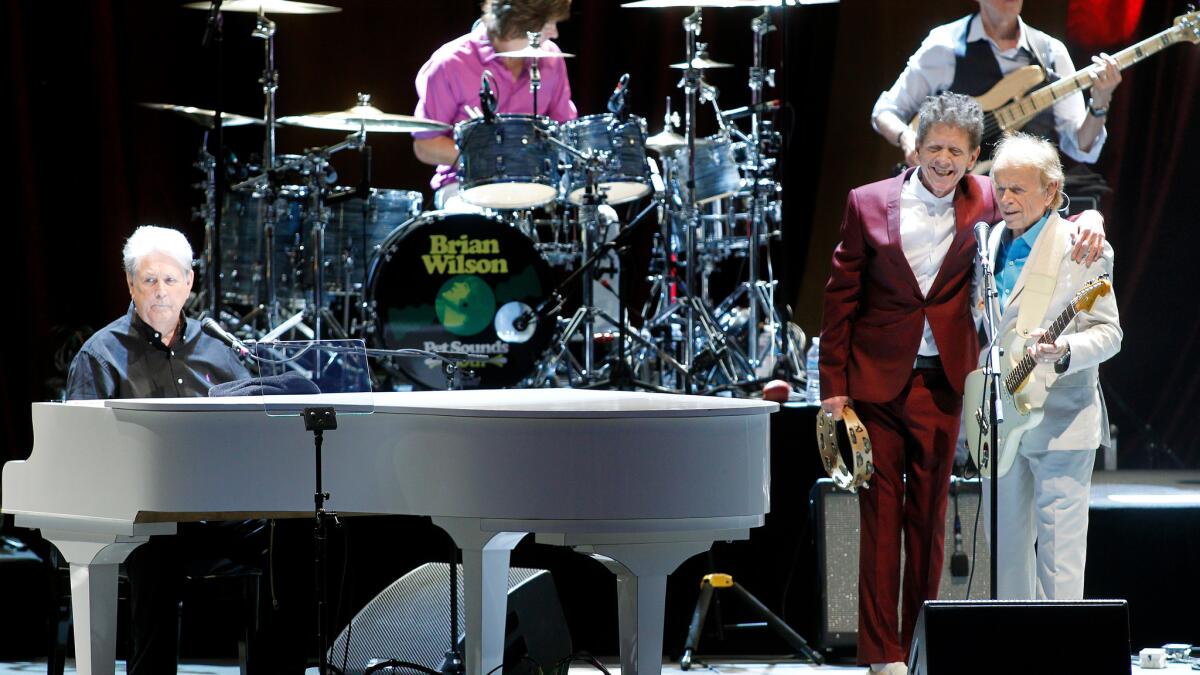 Beach Boys creative leader Brian Wilson, left, led a performance of the group's watershed 1966 album "Pet Sounds" in its entirety at the Hollywood Bowl on Sunday. With Blondie Chaplin and Al Jardine.